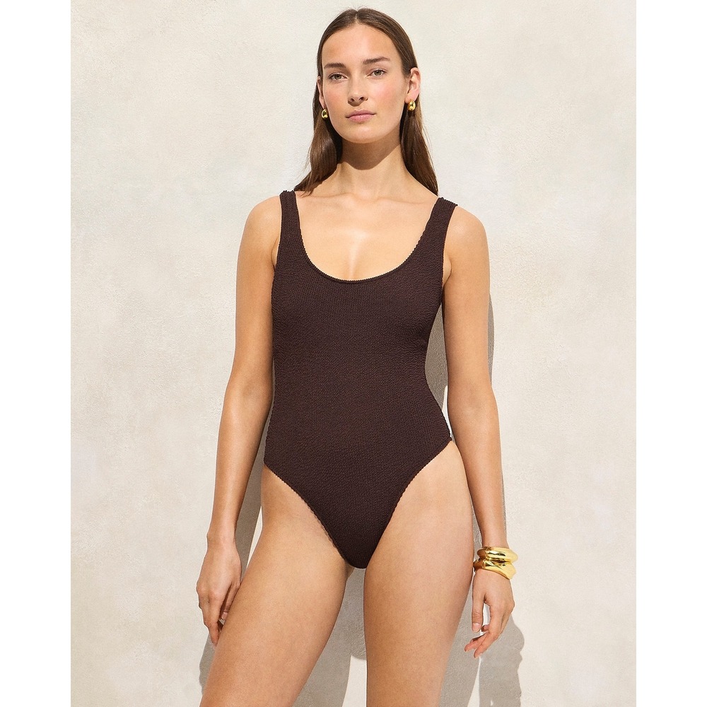 J.Crew Claudia Scrunchie One-Piece Swimsuit Inky Espresso Brown Size 10 NWT